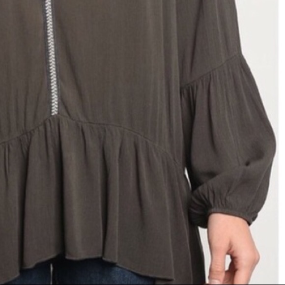 LAST 1❤️SHARP LONG SLEEVE RUFFLED OLIVE TUNIC TOP - Picture 3 of 8
